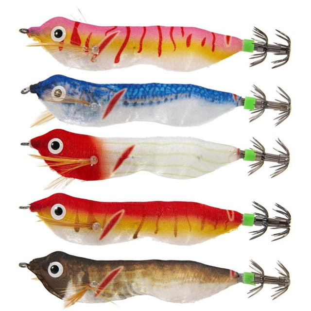 103mm LED Luminoso Madera Falsa Camarones Cebo Calamar Jigs Hook Señuelos (Rojo + Blanco)