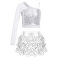 thumbnail image 2 of iiniim Kids Girls Modern Jazz Hip Hop Outfits Sequin Crop Top with Mini Skirt Dancewear Silver 12, 2 of 7