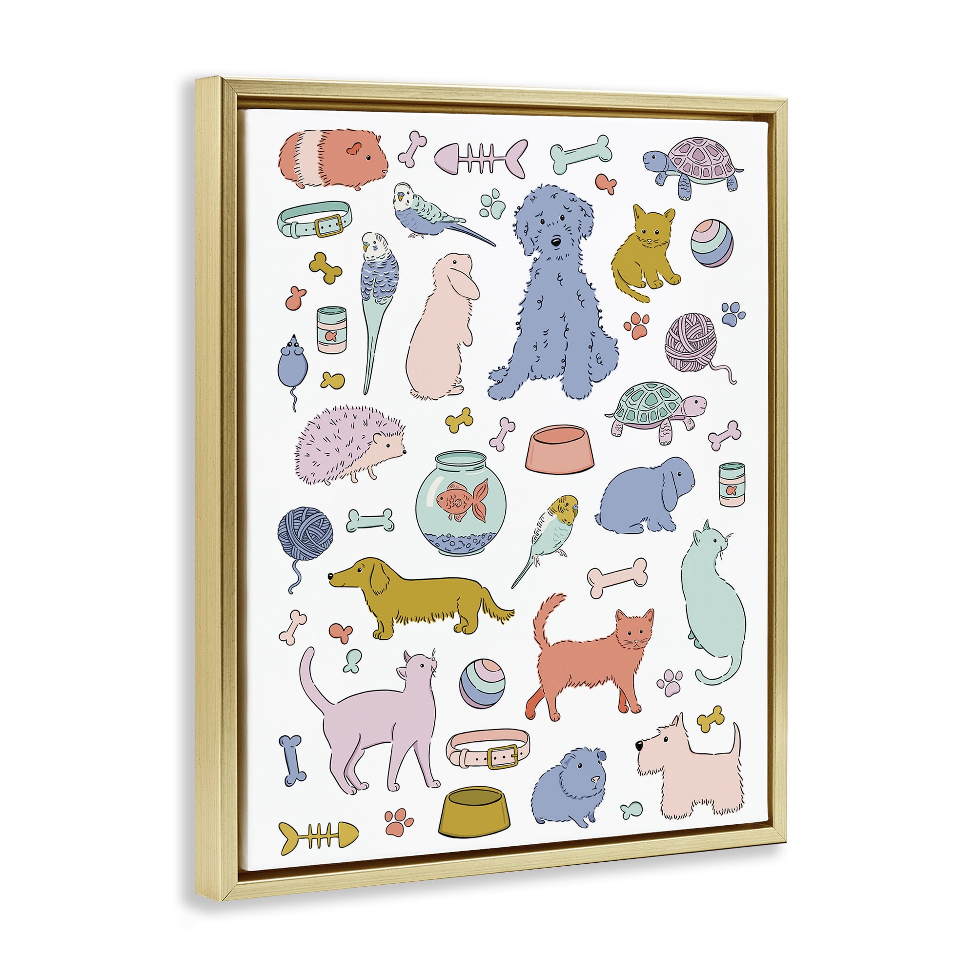Stupell Industries Pet Shop Menagerie Gold Framed Floater Canvas Wall Art, design by Bethany Sandoval