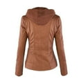 thumbnail image 5 of Ruyang Women Slim Hooded Jacket Overcoat Coat Lapel Removable Zipper Outwear Tops Detachable Hat Lined With Leather Jacket, 5 of 9