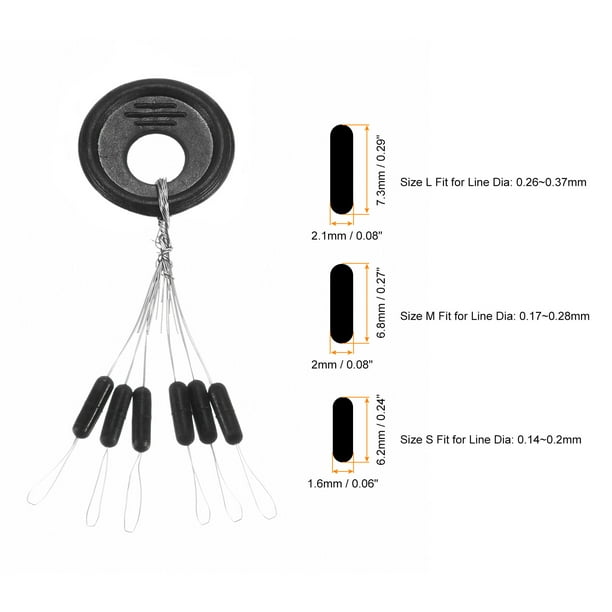 Fishing Rubber Bobber Beads Stoppers, 600 Pieces 6 in 1 Float Sinker Stops  Cylinder Shape S Size for Fishing Line, Black