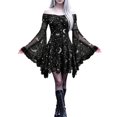 thumbnail image 2 of JFOPQVSM Women Gothic Off The Shoulder Dress Long Bell Sleeve Mesh Short Dresses Halloween Dress-Up, 2 of 9