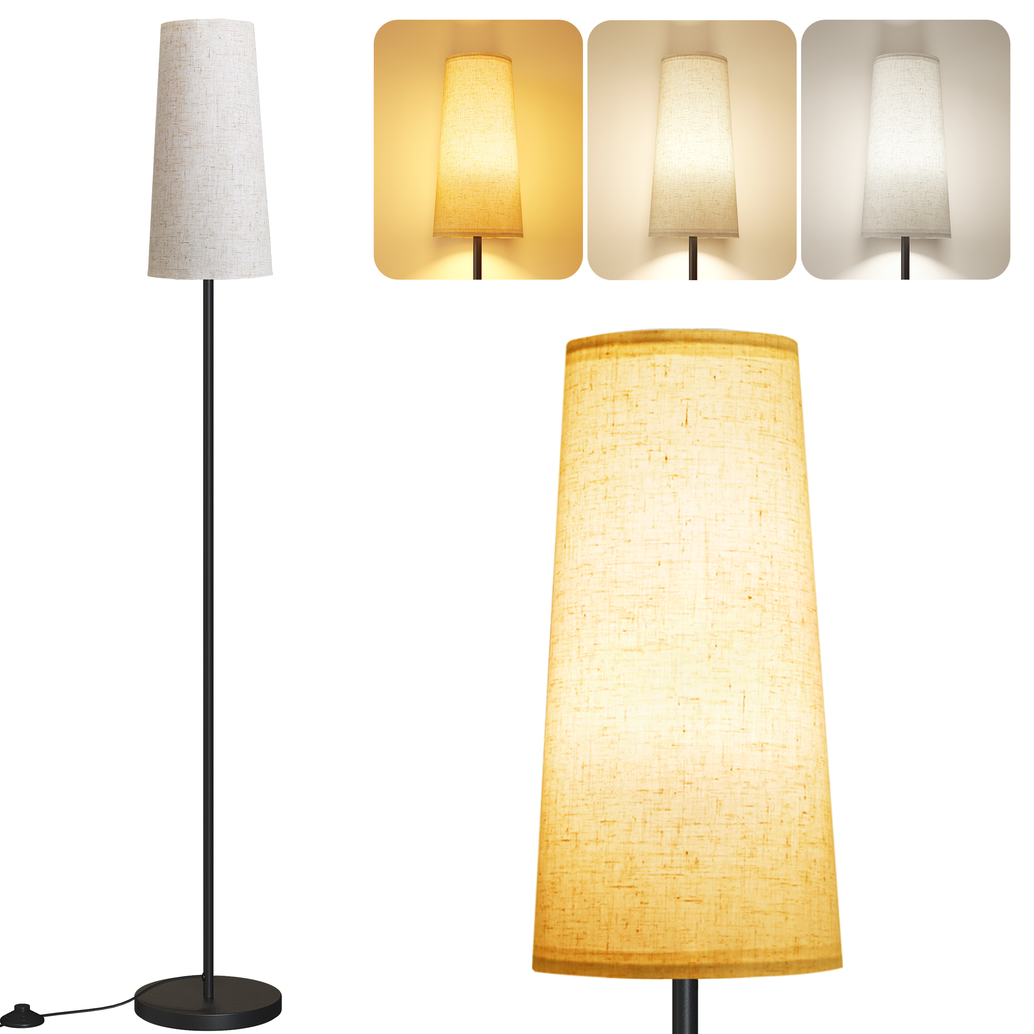 Sunmory Floor Lamp, Floor Lamp for Living Room Modern Standing Lamps with Lampshade 3 Color Temperature Tall Lamp, Suitable for Modern/Boho/Farmhouse and Other Home Decor Styles