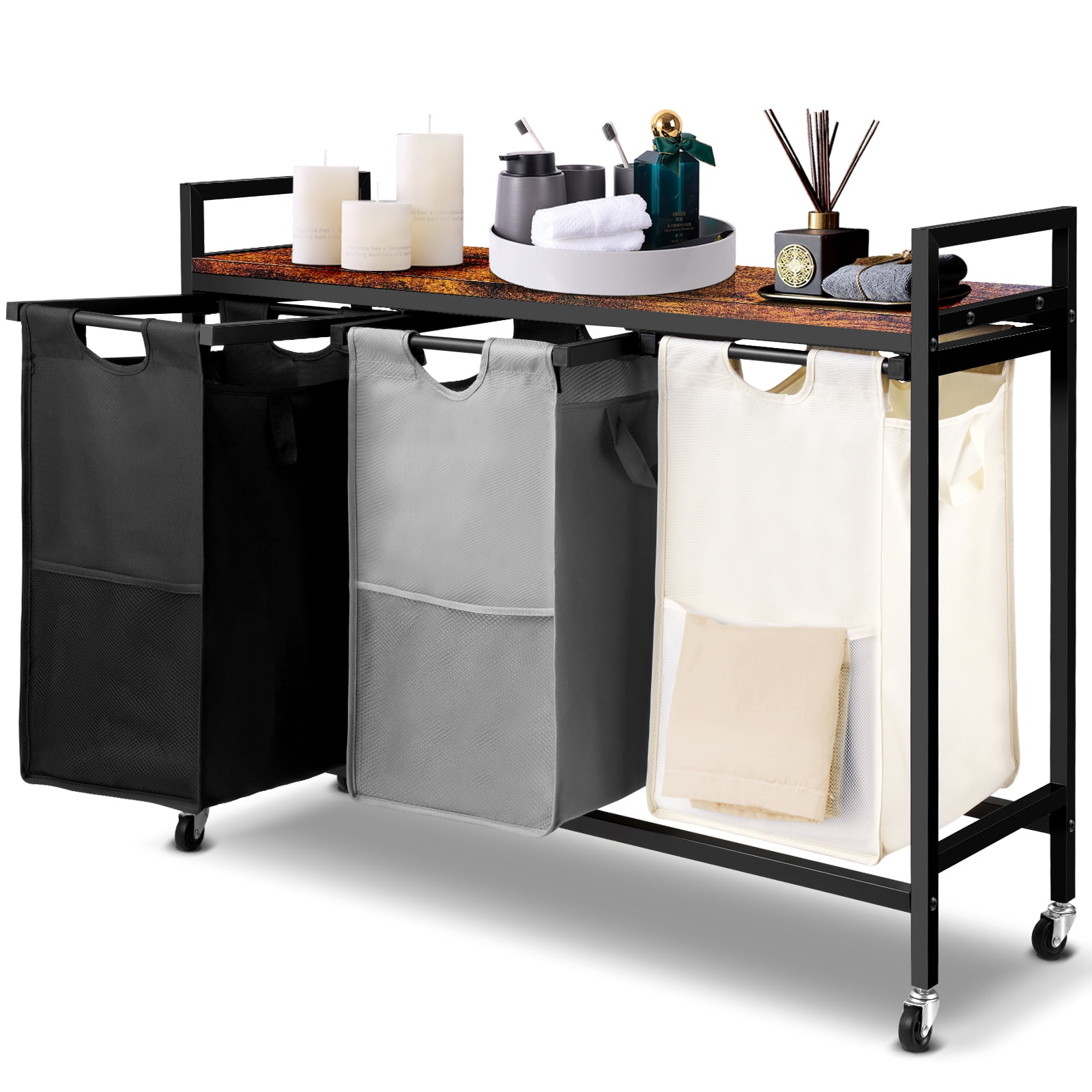 MONVANE Laundry Hamper Cart,Tilt out Clothes Hamper Sorter with