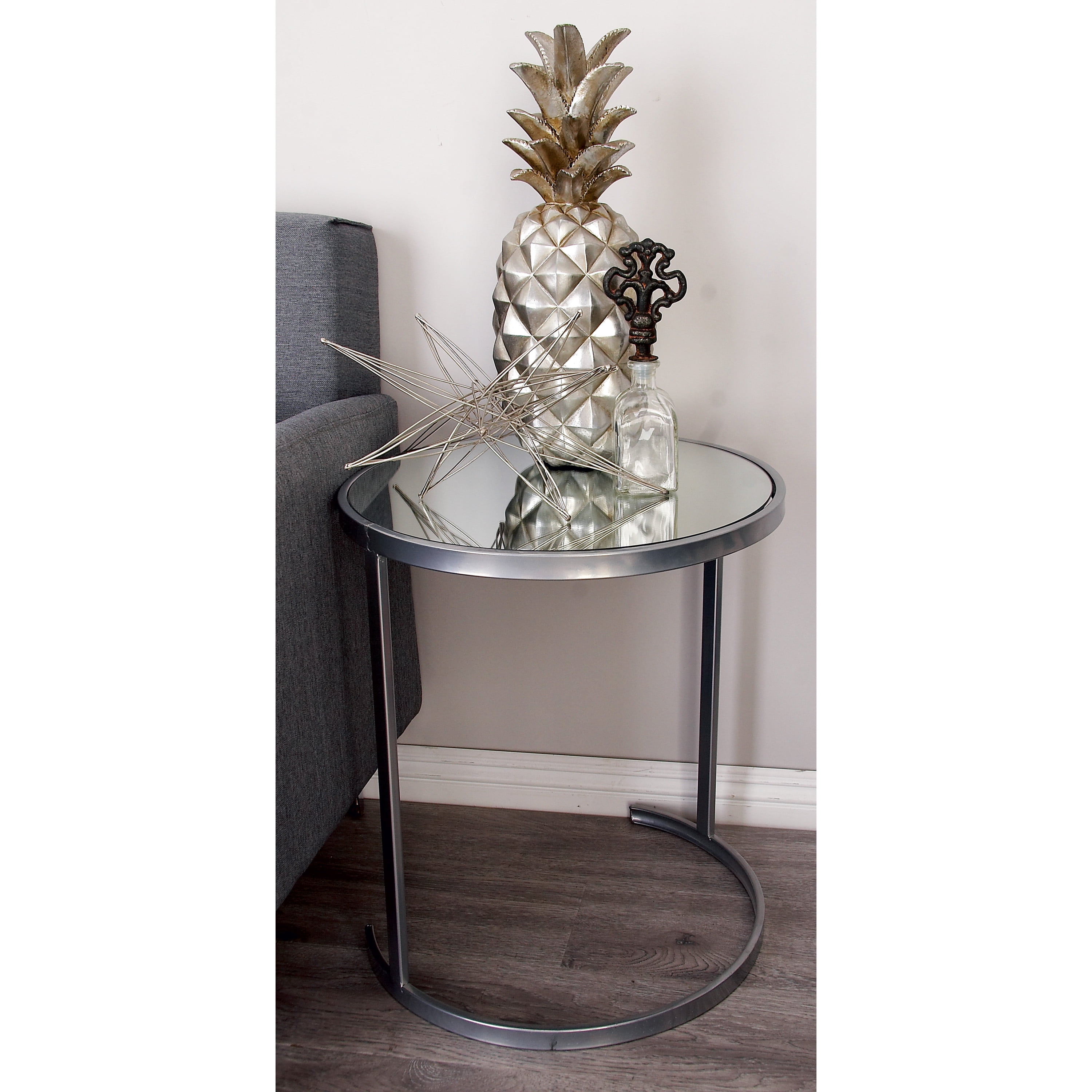 DecMode Contemporary Silver Metal Round Accent Table with Mirrored ...