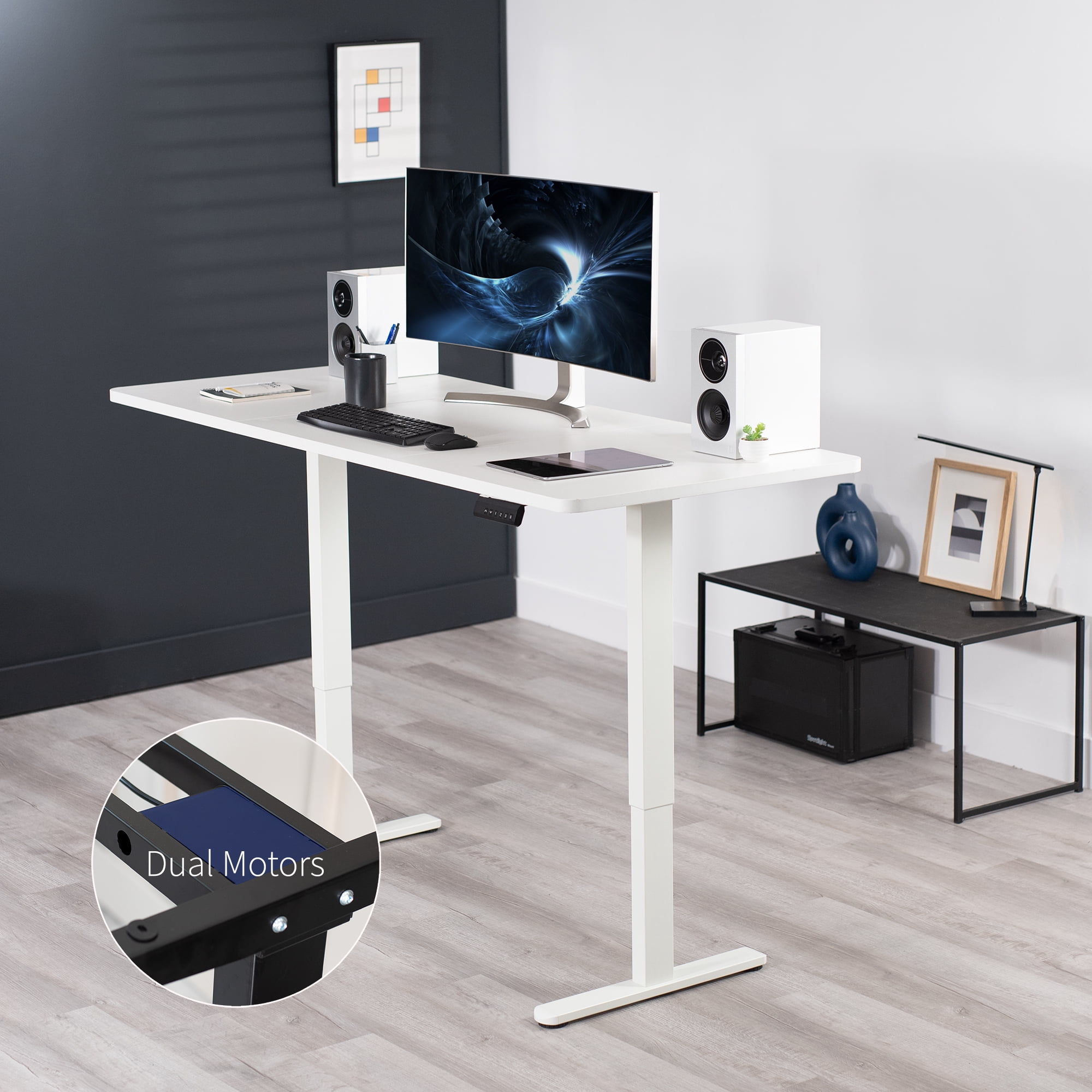 VIVO Electric Dual Motor 71” x 30” Standing Desk, White Top, White Frame