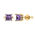 thumbnail image 2 of 2.0 Ct Princess Cut Studs Purple Alexandrite 18K Yellow Solid Solid Gold Everyday Dainty Earrings Push Back, 2 of 7