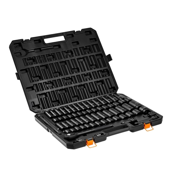 CAFORKP 1/2" Drive 65-Piece Impact Socket Set, 6 Point Sockets SAE & Metric, Cr-V Alloy Steel Storage Case for Car Repair Work