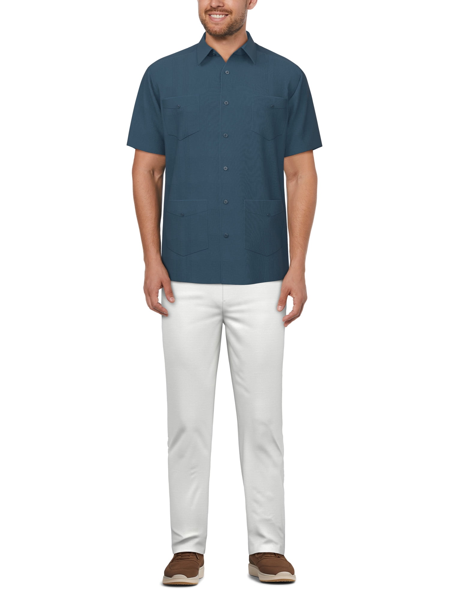 Cafe Luna Men's and Big Men's Pintuck Short Sleeve Guayabera Shirt, Sizes S-5XL