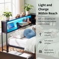 thumbnail image 3 of Leumius Corner Bed Frame with Storage Bookcase, Twin Daybed with LED Lights & 2 Drawers, Metal Platform Bed with Headboard and Charging Station for Bedroom Guest Room Black, 3 of 9