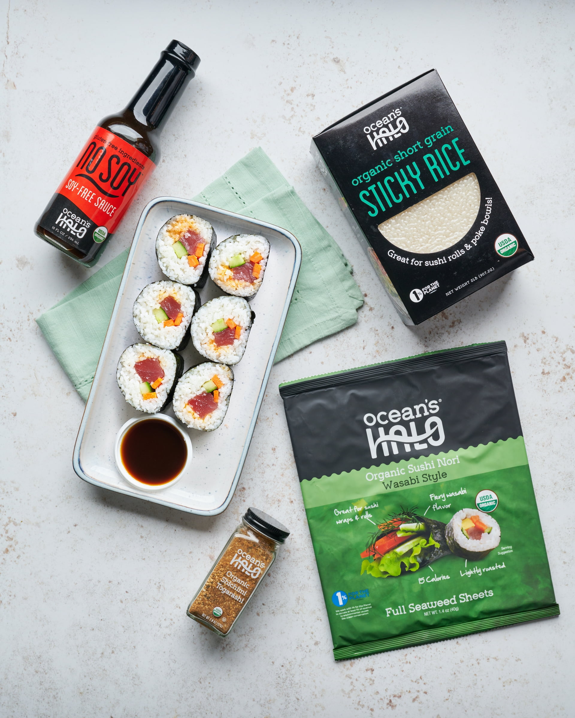 (2 pack) Ocean's Halo, Wasabi Sushi Nori Seaweed Sheets, Organic, Vegan, Shelf-Stable, Perfect Paper for Wraps, 10 per Pack, 1.4 oz.