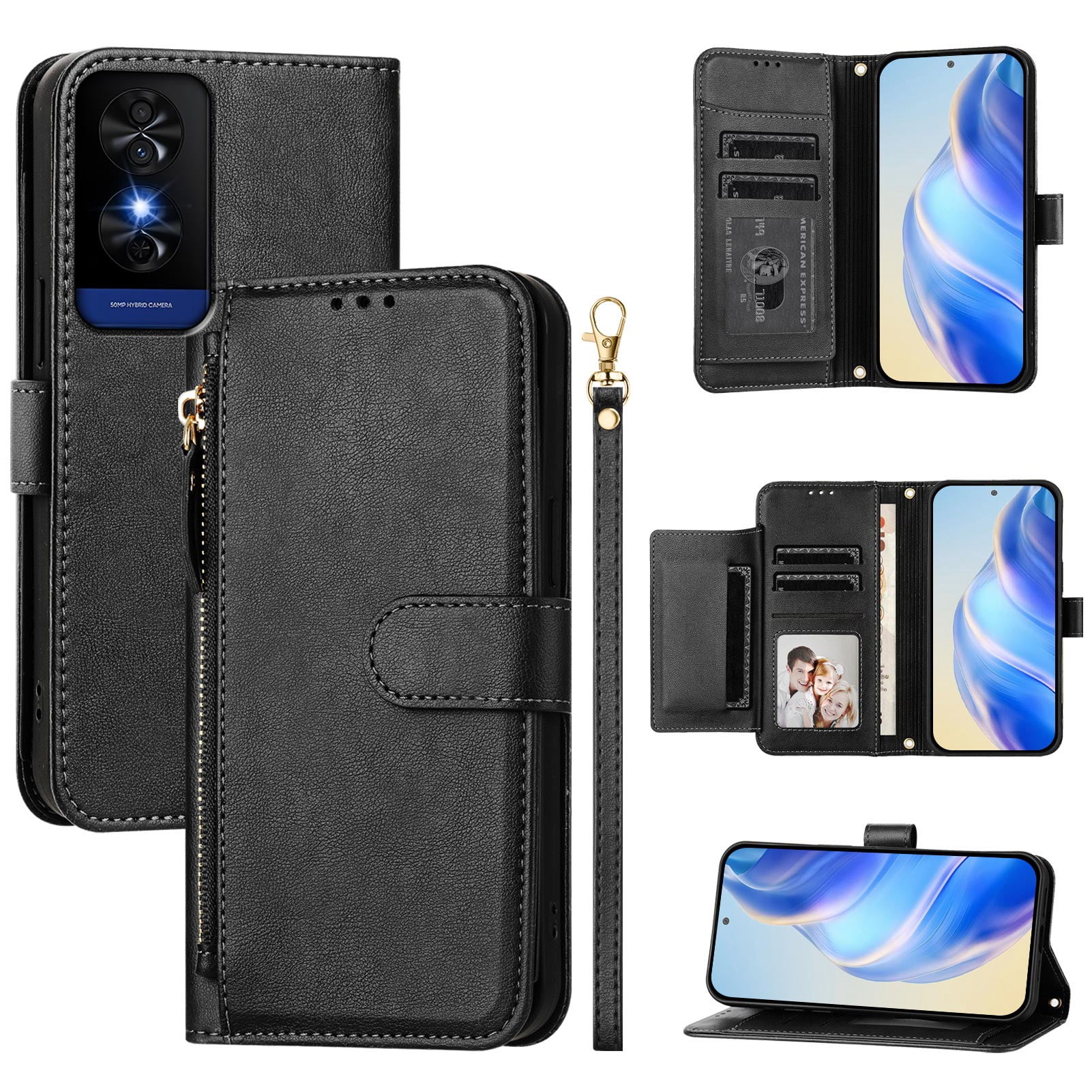 TCL 50 XE NXTPAPER 5G Case ,Zipper Handbag Wallet Leather Cover with Crossbody Detachable Lanyard Strap