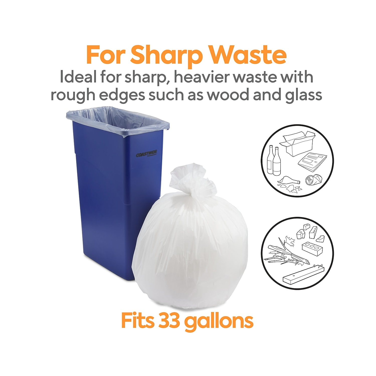 Staples Coastwide Professional 30-33 Gallon Trash Bag 33" x 39" Low Density 0.74 mil White 150