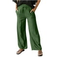 thumbnail image 6 of ZQUUVOU Womens Wide-Leg Pants Solid Color Drawstring Long Trousers Pockets（Olive Green,2XL）, 6 of 9