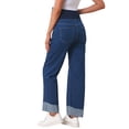 thumbnail image 3 of INSPIRE CHIC Women's Maternity Jeans Denim Straight Leg Cuffed High Stretchy Over the Belly Pregnant Pants Work Casual S Deep Blue, 3 of 6