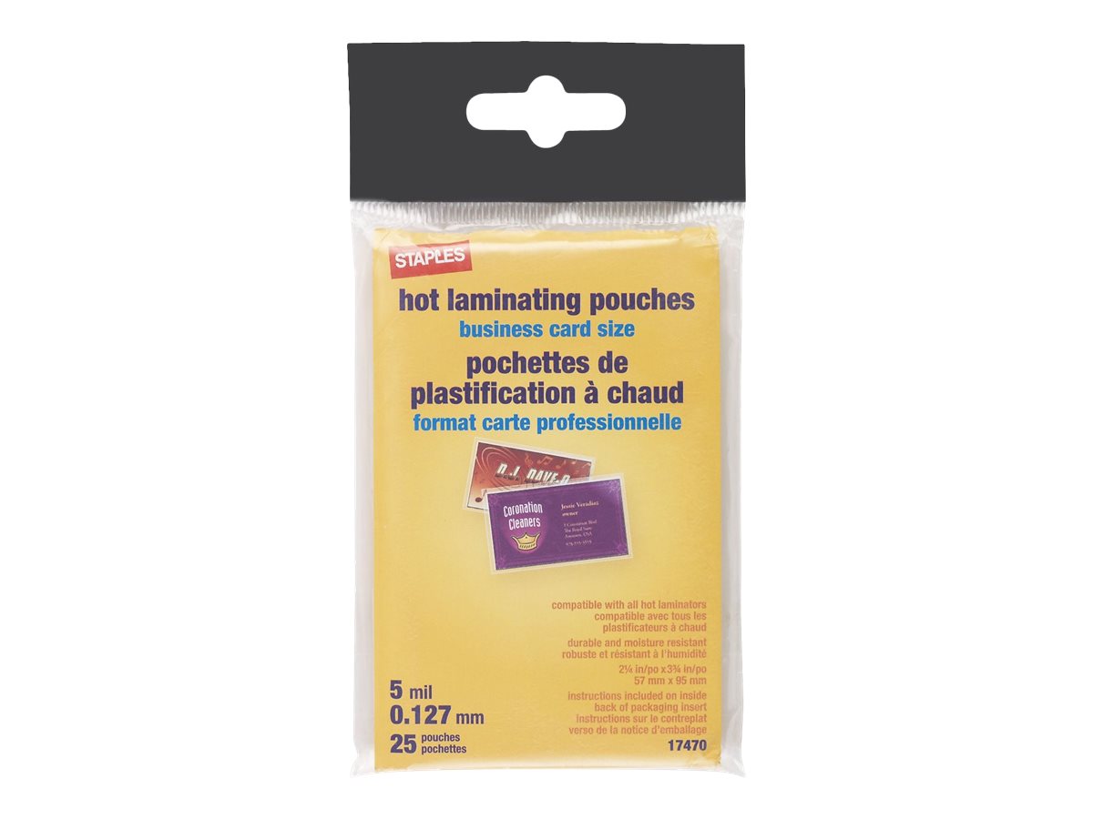 Staples 25pack clear 2.24 in x 3.74 in glossy laminating pouches