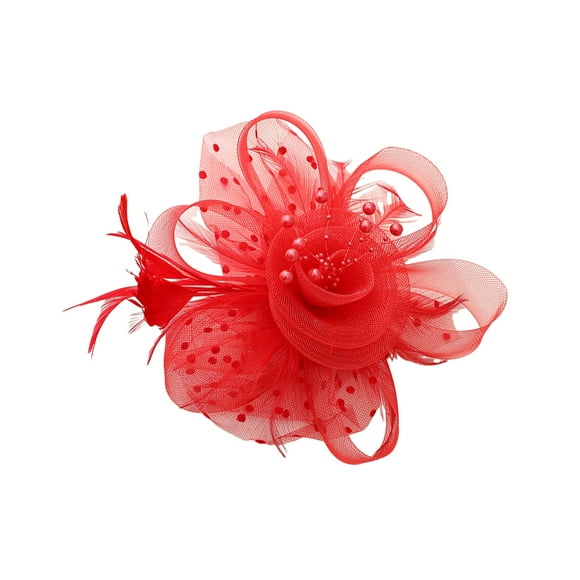 Ruiboury Blended Easy To Style Flower Feather Headband Fascinator Elegant And Graceful Women Fascinator Clip red 1Set