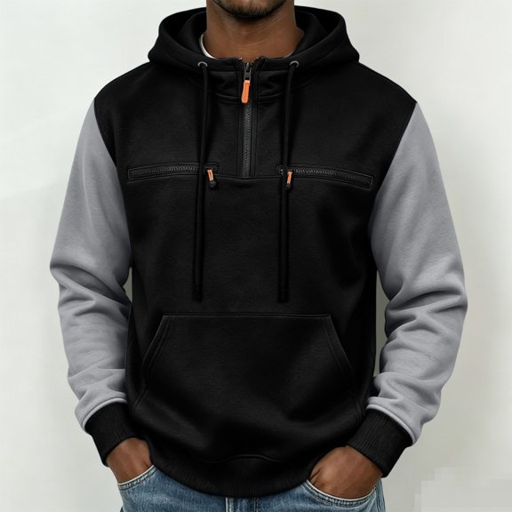 JOANKDMI Color Block Hoodies for Men Half Zip Pullover Sweatshirts Long Sleeve Casual Athletic Fall Outerwear with Chest Zippers and Pockets Fitness Gym Streetwear