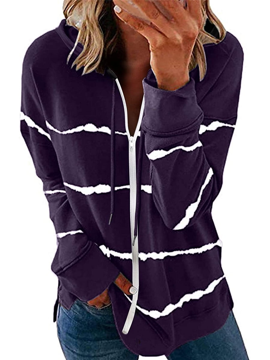 Ladiyo Women’s Tie Dye Zip Up Hoodies Coats Long Sleeve Striped Printed