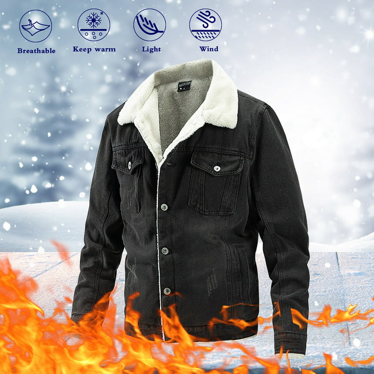 JDEFEG Mens Fitted Denim Jacket Long Pockets Autumn&Winter Warm