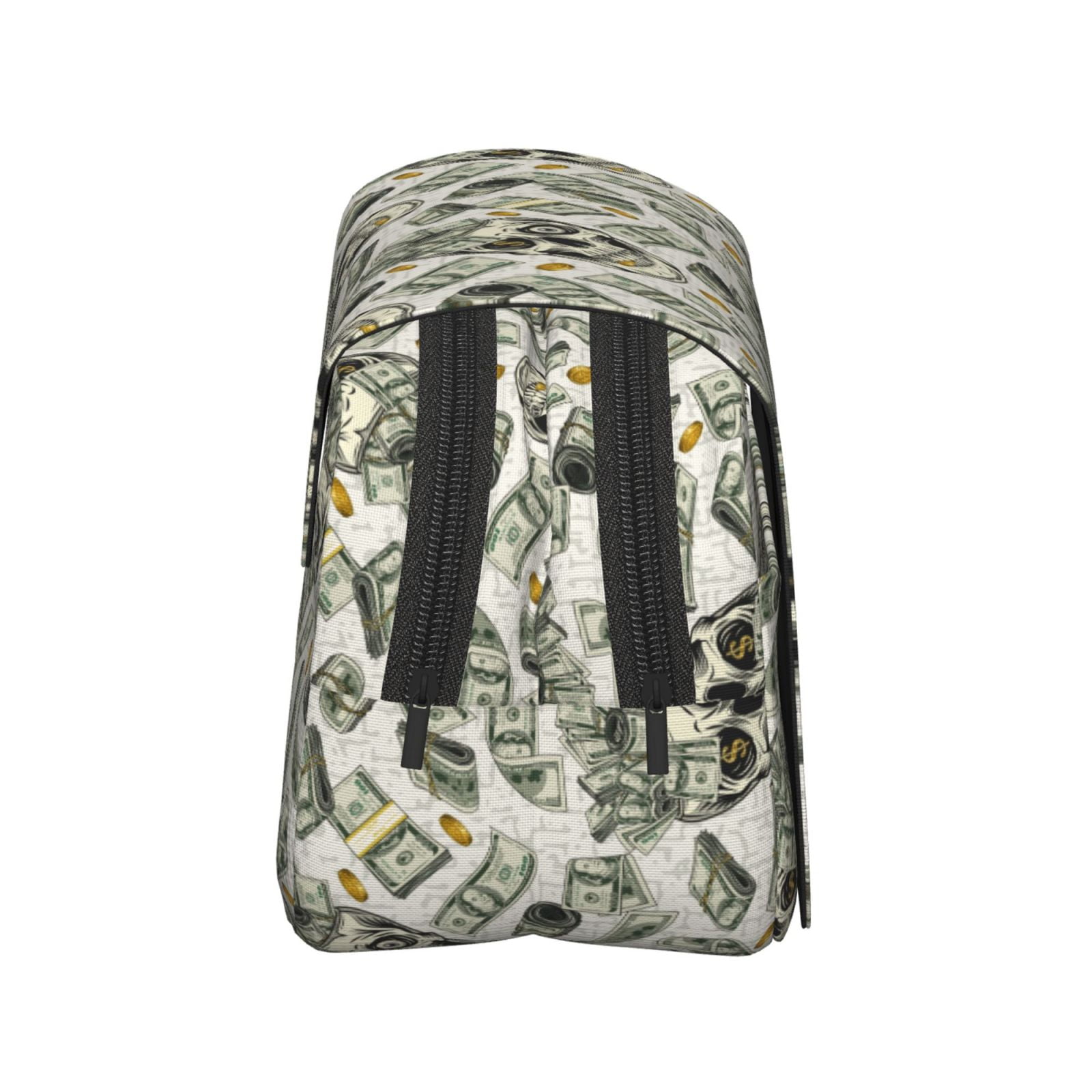 Rateoe Skull with Cash Pattern Double Clamshell Pen Case, Storage Organizer with Two Zipper Compartments– Holds Up to 50 Pencils & Pens