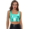 thumbnail image 1 of INSPIRE CHIC Chaleco Con Cuello En U Para Mujer, Sin Mangas, Para Fiesta, Clubwear, Camiseta Corta Metálica Brillante Azul Verde S, 1 of 5