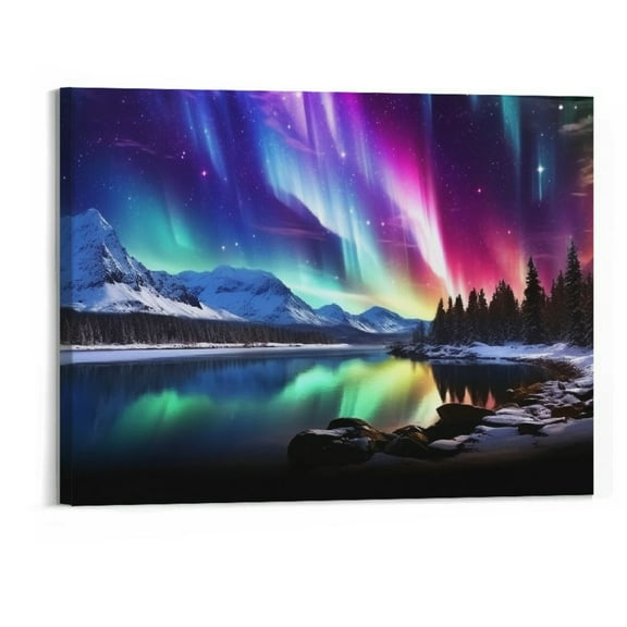 Creowell  Canvas Wall Art – Aurora Borealis Nature Wall Art Room Wall Pictures for Bedroom Modern Scenery Painting Print Artwork Landscape Wall Decor for Office Living Room Décor (20x16 Inch)