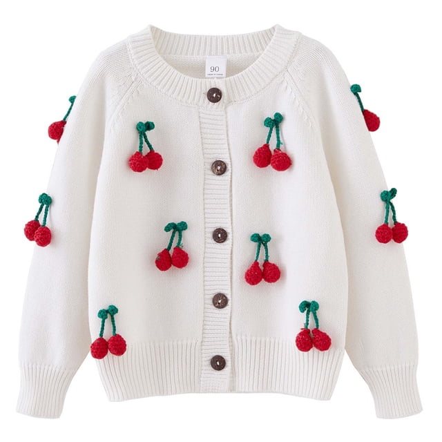 RXIRUCGD Industrie Lourde Cardigan Tricoté au Crochet à la Main pour Filles en Coton à Col Rond Chandail Veste pour Enfants ( Blanc, Taille : 7 Ans )