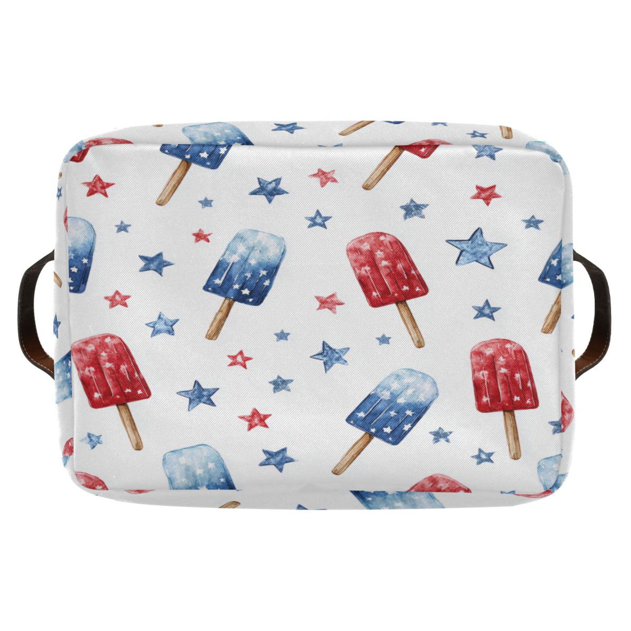 Foldable Storage Basket,Canvas Fabric Foldable Storage Bins with Handles Open Home Storage Bins Boxes for Toy Book Shelf Closet Baskets Red and Blue Popsicle