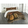 thumbnail image 2 of Ambesonne Music Quilted Coverlet 3 Pcs, Wooden Stage Pub Cafe, King Size, Dark Orange Sand Brown, 2 of 4