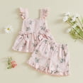 thumbnail image 2 of HAOTAGS Baby 2PC Outfit Sets,Floral Petal-Shorts Square-Neck Ruffle Tank Fashion Causal Clothes Sets Pink 3-4 T, 2 of 9