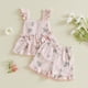 thumbnail image 1 of Conjuntos de camiseta sin mangas con cuello redondo para niña, conjunto de dos piezas de poliéster, informal, sin mangas, con estampado floral y pantalones cortos, 1 of 9