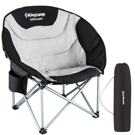 KingCamp Oversized Folding Camping Chair, Saucer Round Heavy-Duty Padded Chair, Outdoor Chair with Pocket, Lawn Chair Support 330lbs, Ultra-Comfortable Design for Adults