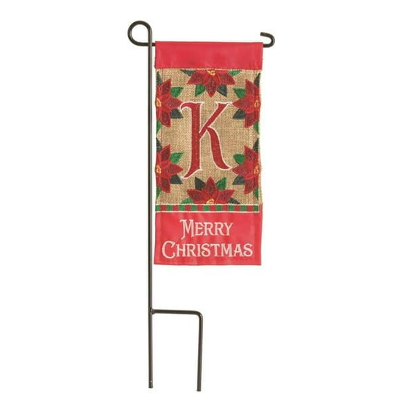 Magnolia Gardens M040010 4 x 8.5 in. Double Applique Merry Christmas Monogram K Burlap Mini Garden Flag
