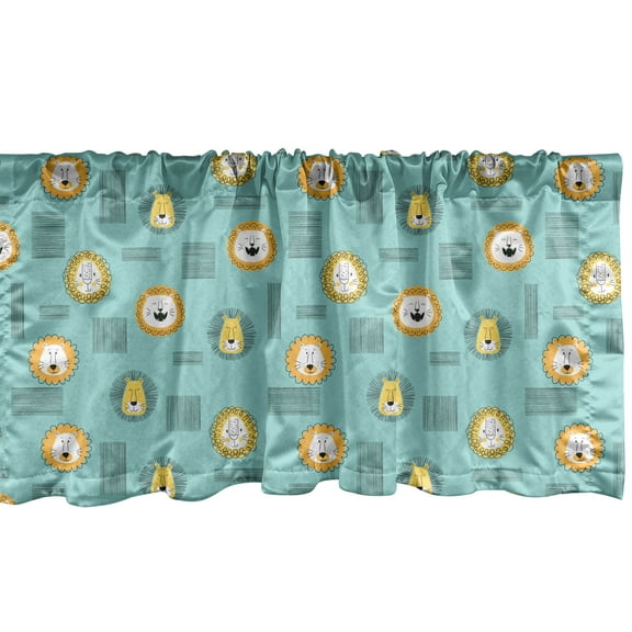 Ambesonne Cartoon Window Valance, Lion Drawings, 54" X 12", Seafoam Mustard