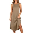 thumbnail image 6 of Asxite Womens Pajamas Casual Sleeveless Crew Neck Solid Pocket Side Slit Midi Sleep Dress, 6 of 7