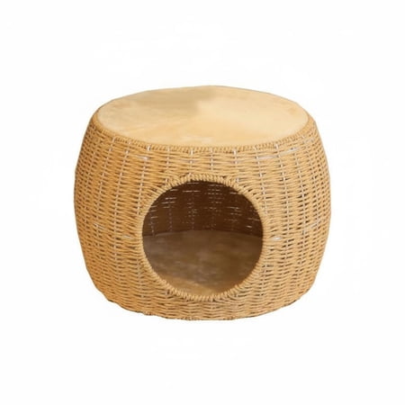 QSTDGVPW Cat Bed Wicker Pumpkin Nest Breathable Woven Structure for Cozy Enclosed Rest Space Ideal for Indoor Cats and Small Pets