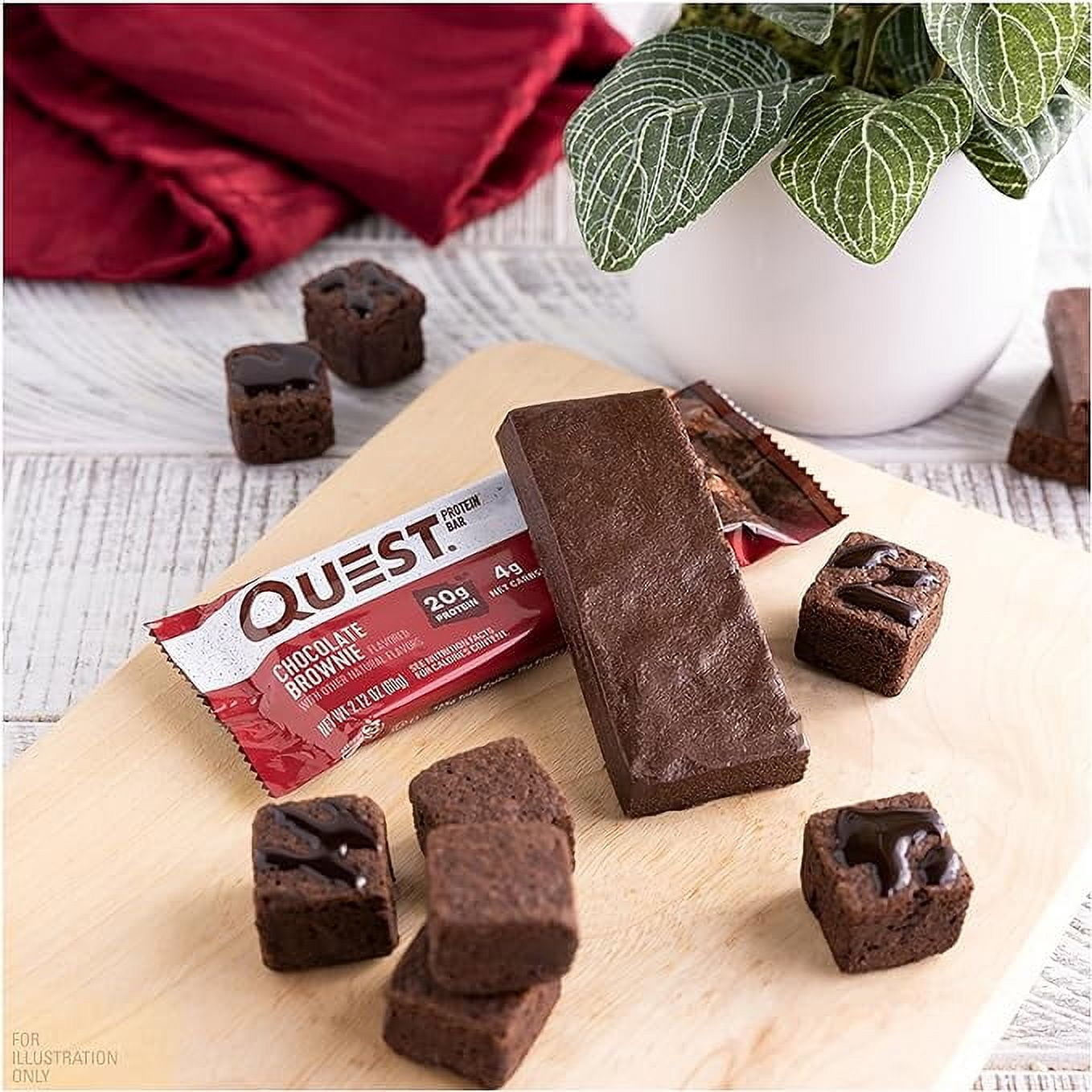 Quest Nutrition Chocolate Brownie Protein Bars, 20g Protein, 4g Net Carbs, 1g Sugar, Gluten Free, Keto Friendly, 4 Count