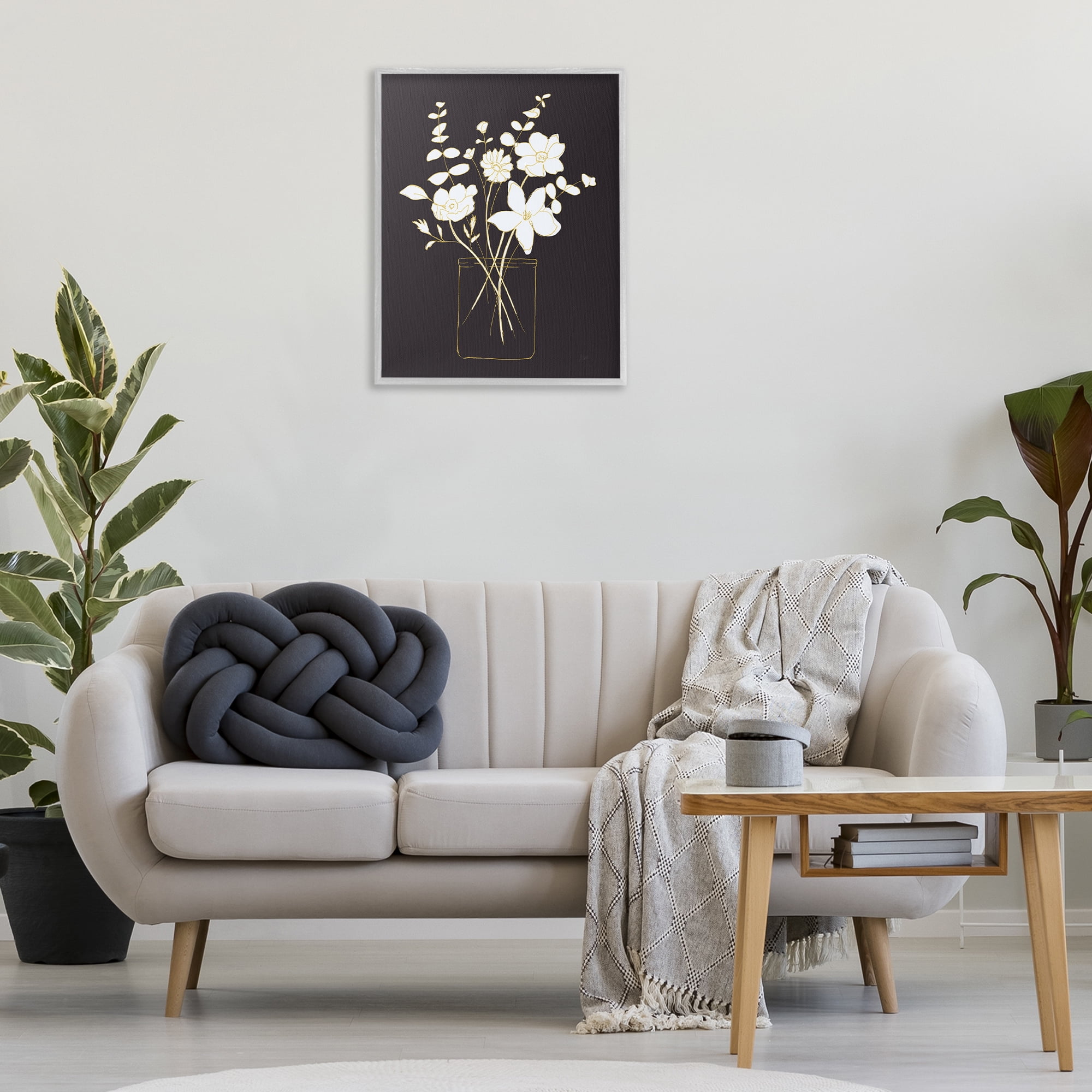 Stupell Industries Classy White Flowers Botanical & Floral Painting Gray Framed Art Print Wall Art, 24 x 30
