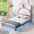 thumbnail image 4 of Full Size Upholstered Platform Bed with Cartoon Ears Shaped Headboard and LED, White&Pink, 4 of 9