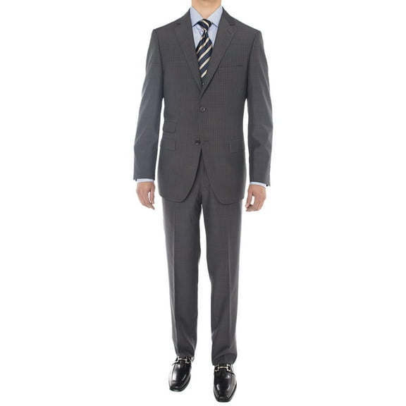 Mens Ticket Pocket Charcoal Polyester Suit Luciano Natazzi