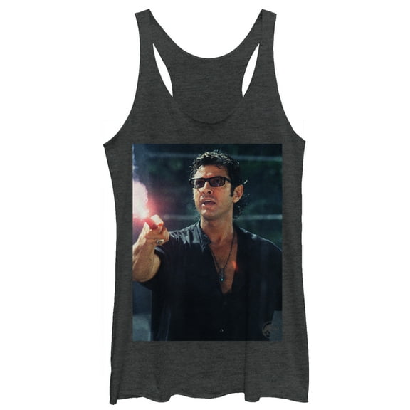 Women's Jurassic Park Dr. Malcolm Flare Distraction  Racerback Tank Top Black Heather X Large