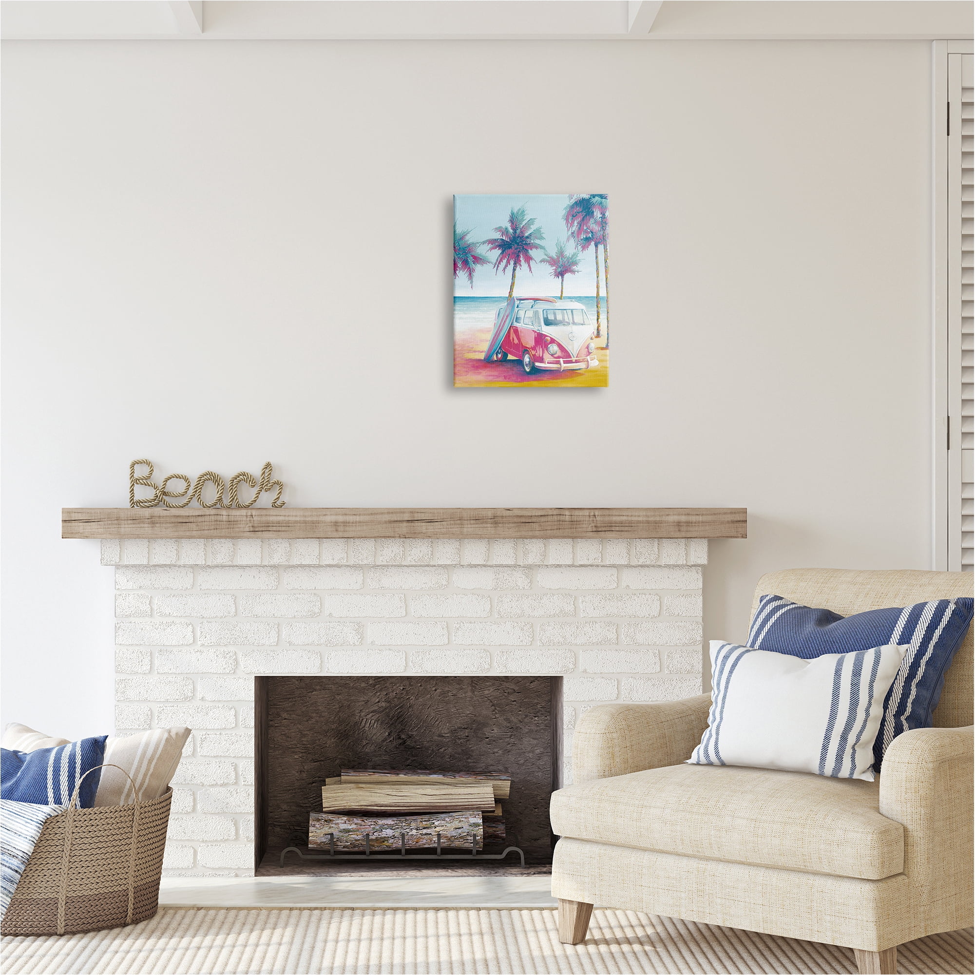 Stupell Industries Tropical Minibus on Beach Transportation Painting Gallery Wrapped Canvas Art Print Wall Art, 16 x 20