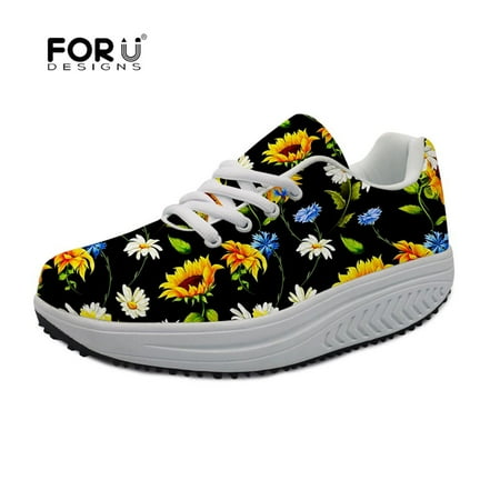 

Beauty Daisy White Floral 3D Printing Women Flats Shoes Casual Sneakers Platform Ladies Lace Up Swing Slimming Shoes