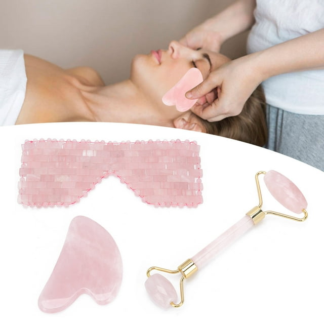 Rodillo Facial de Cuarzo Gua Sha Y Masajeador para Contorno de Ojos Juego de Masaje para Rostro Y Cuello en Auténticos Tonos de Piedra de Cuarzo Reduce la Inflamación ANGGREK Otros