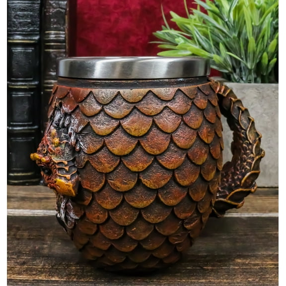 Ebros Medieval Elemental Red Dragon Scale Egg With Wyrmling Mugs (Fire Red)