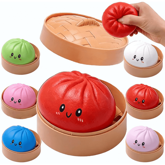 Giant Dumpling Squishy, 4 Inch Jumbo Dumpling Stress Ball, Rainbow Mystery Squishy Bun, Soft Squeeze Decompression Dough for Adults, Anxiety Relief Fidget（Two-day delivery）