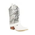 thumbnail image 2 of Fesfesfes Cowgirl Boots for Young Ladies Autumn And Winter Boots Sequined Pointed Toe Chunky High-heeled Mid-boots 6(37), 2 of 8
