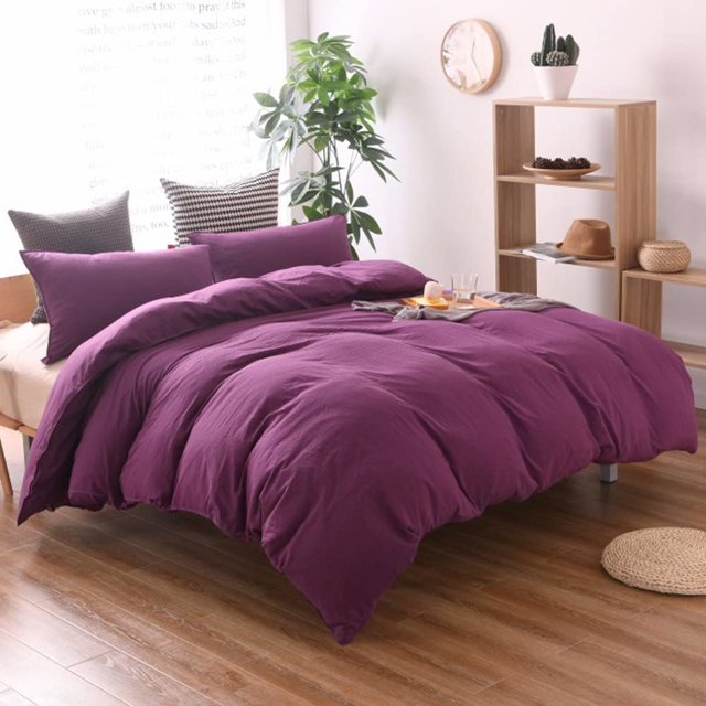 3 Piece Solid Color Purple Quilt Cover Bedding Duvet Cover Set(King)