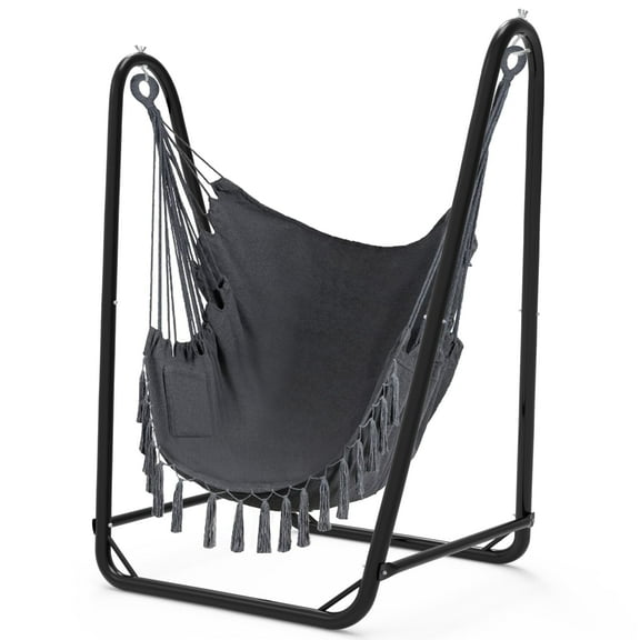 Hammock Chair with Stand for Hanging Swing Chair, Heavy Duty Steel, Max Load 350lbs, Gray